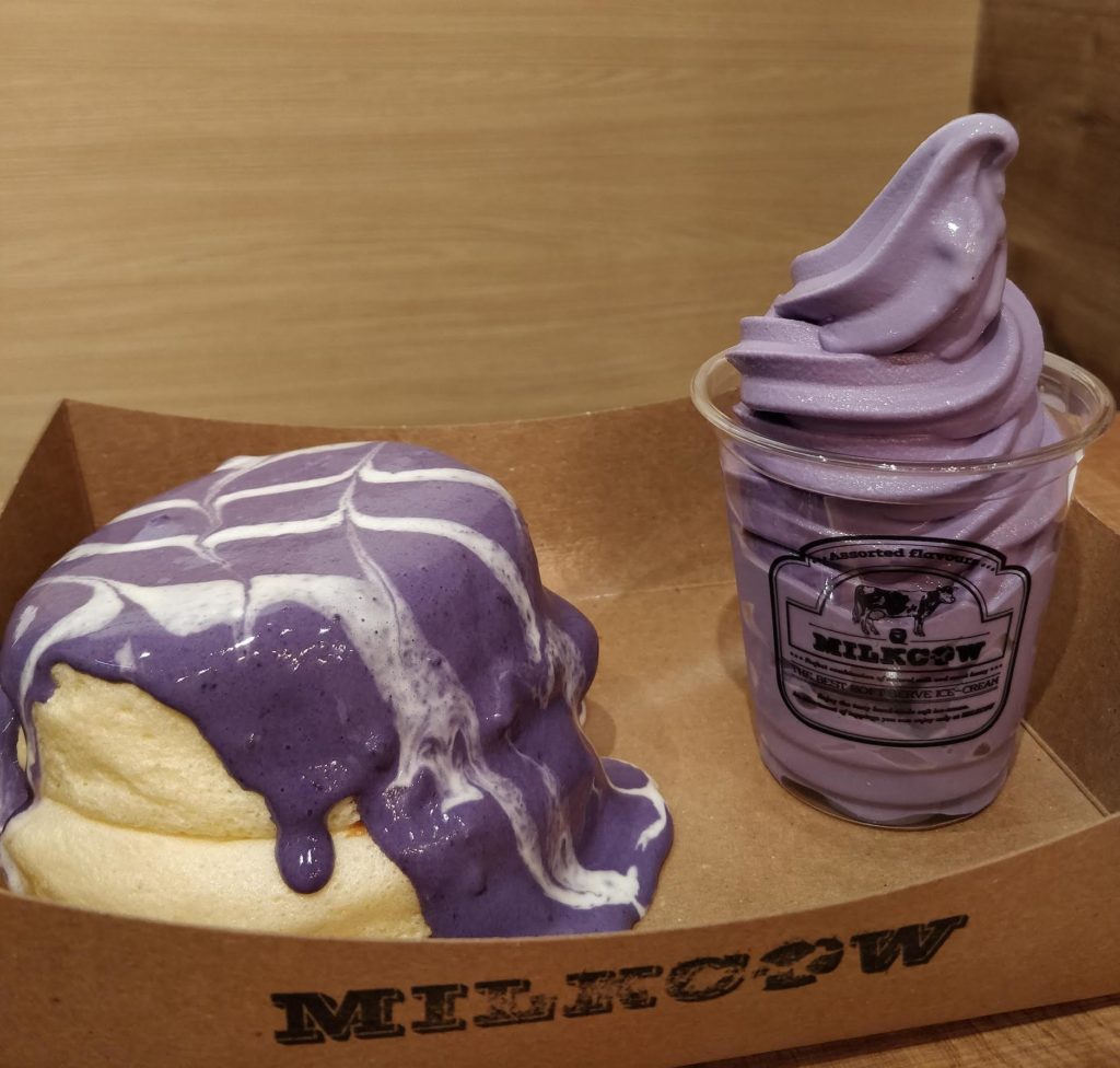 Ube souffle pancake & ube soft-serve